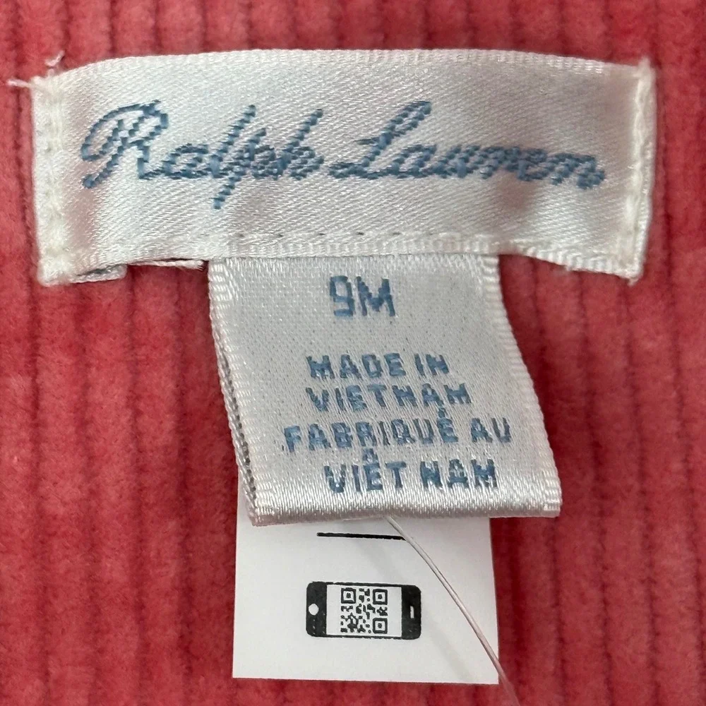 Ralph Lauren Pink Corduroy Puffer Vest Baby Girls 9M NWT fall preppy fashion